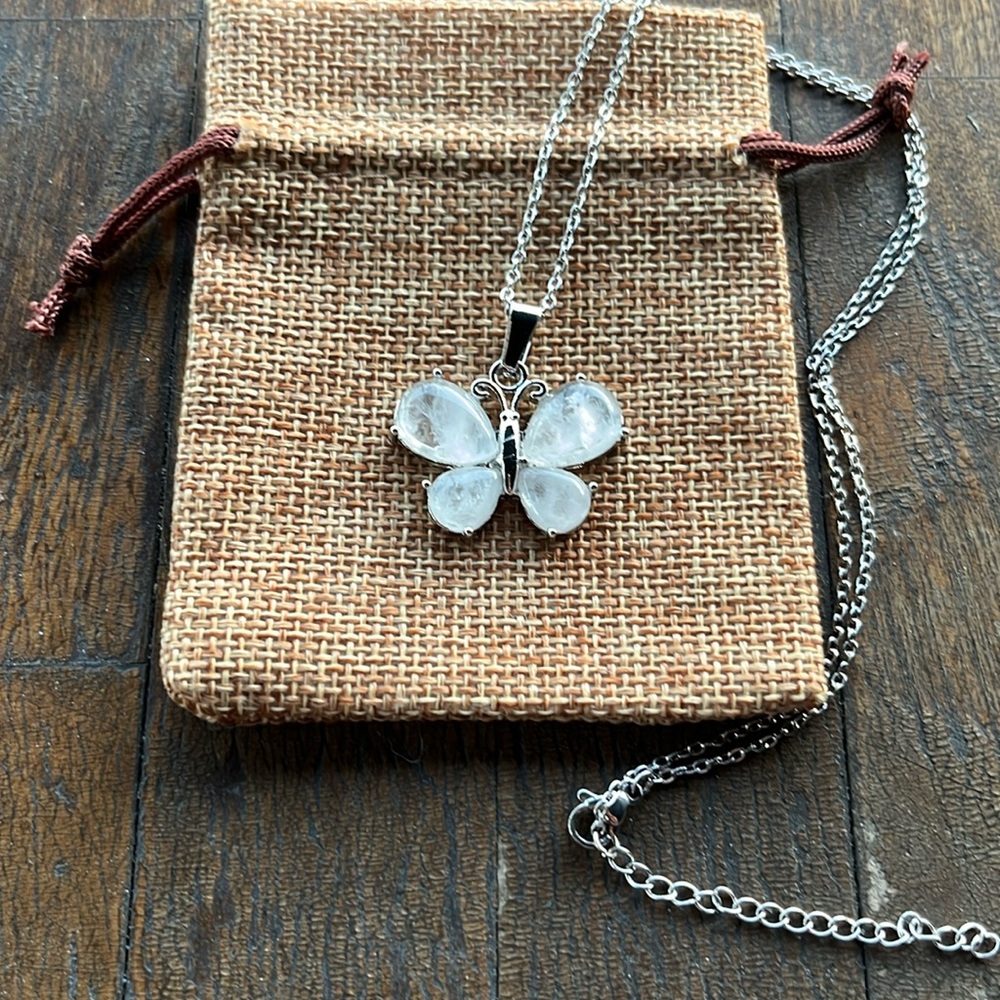 Clear Quartz Butterfly Necklace Clear Quartz Pendant  Clear Quartz Necklace